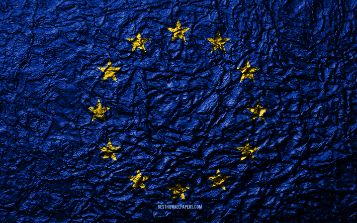 علم الاتحاد الأوروبي, 4k, الحجر الملمس, موجات الملمس, الاتحاد الأوروبي العلم, الرمز الوطني, الاتحاد الأوروبي, أوروبا, الحجر الخلفية