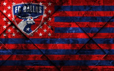 FC Dallas, 4k, American flag club, grunge art, grunge texture, American flag, MLS, Dallas, Texas, USA, Major League Soccer, USA flag, soccer, football