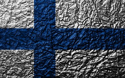 Flag of Finland, 4k, stone texture, waves texture, Finland flag, national symbol, Finland, Europe, stone background