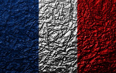 Drapeau de la France, 4k, texture de pierre, les vagues de la texture, drapeau fran&#231;ais, symbole national, la France, l&#39;Europe, la pierre d&#39;arri&#232;re-plan