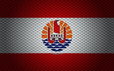 Flag of French Polynesia, 4k, creative art, metal mesh texture, French Polynesia flag, national symbol, French Polynesia, Oceania, flags of Oceania countries