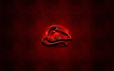 Rat, red animals signs, chinese zodiac, Chinese calendar, Rat zodiac sign, red metal background, Chinese Zodiac Signs, animals, creative, Rat zodiac