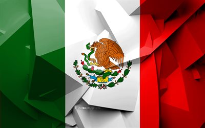 4k, Lippu Mexico, geometrinen taide, Pohjois-Amerikan maissa, Meksikon lippu, luova, Meksiko, Pohjois-Amerikassa, Meksiko 3D flag, kansalliset symbolit