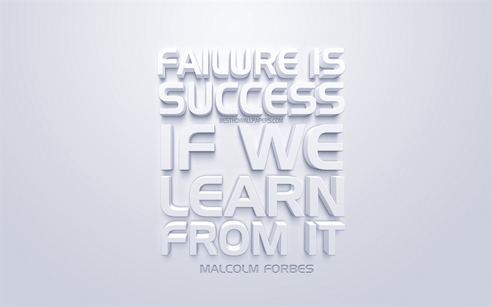 Fracasso &#233; sucesso se aprendermos dele, Malcolm Forbes, popular cota&#231;&#245;es, fundo branco, Arte 3d, motiva&#231;&#227;o