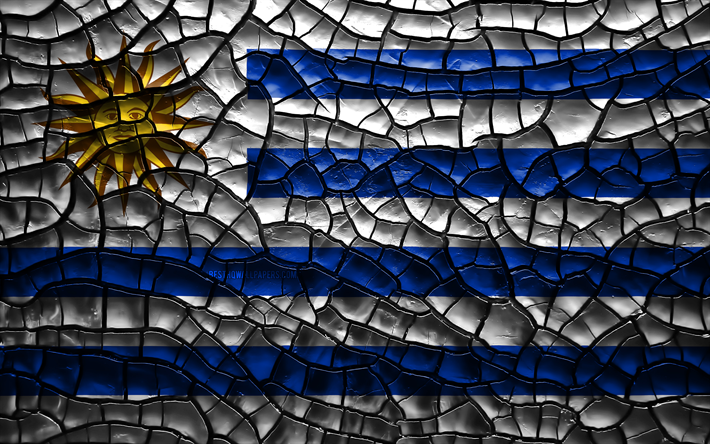 Flag of Uruguay, 4k, cracked soil, South America, Uruguayan flag, 3D art, Uruguay, South American countries, national symbols, Uruguay 3D flag