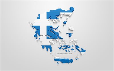 3d flag of Greece, silhouette map of Greece, 3d art, Greece flag, Europe, Greece, geography, Greece 3d silhouette