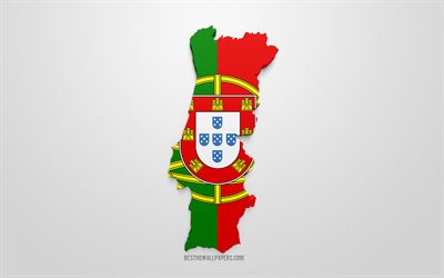 3d flag of Portugal, silhouette of Portugal, 3d art, Portuguese flag, Europe, Portugal, geography, Greece 3d silhouette