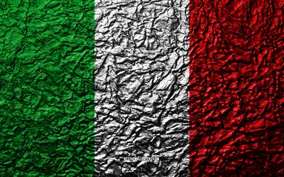 علم إيطاليا, 4k, الحجر الملمس, موجات الملمس, العلم الإيطالي, الرمز الوطني, إيطاليا, أوروبا, الحجر الخلفية