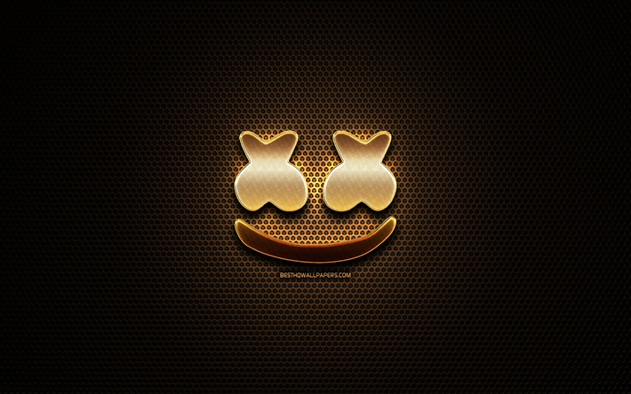 Marshmello paillettes logo, Christopher Comstock, le m&#233;tal de la grille d&#39;arri&#232;re-plan, Marshmello DJ, des marques, des superstars, Marshmello