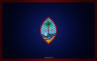 Flag of Guam, 4k, creative art, metal mesh texture, Guam flag, national symbol, Guam, Oceania, flags of Oceania countries