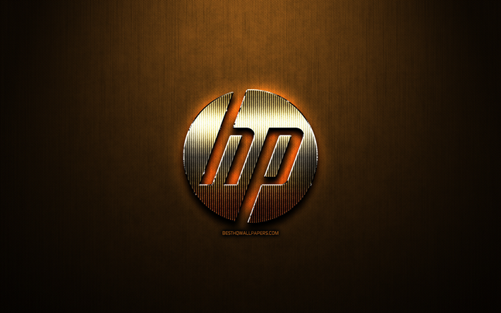 HP paillettes logo, cr&#233;atif, Hewlett-Packard, bronze, m&#233;tal, fond, logo HP, marques, HP