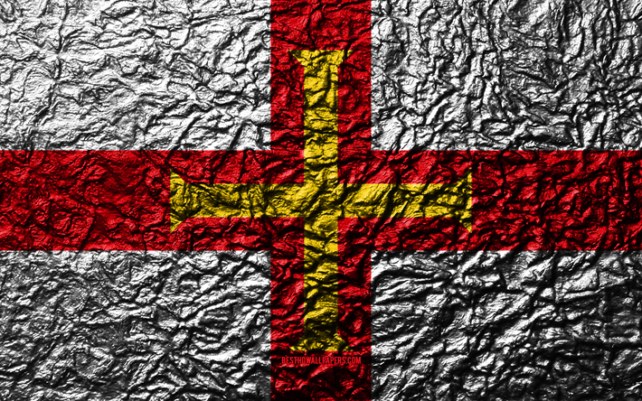 flagge von guernsey, 4k, stein, textur, wellen, guernsey fahne, national, symbol, guernsey, europa -, stein-hintergrund