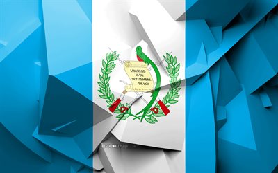 4k, Flag of Guatemala, geometric art, North American countries, Guatemalan flag, creative, Guatemala, North America, Guatemala 3D flag, national symbols