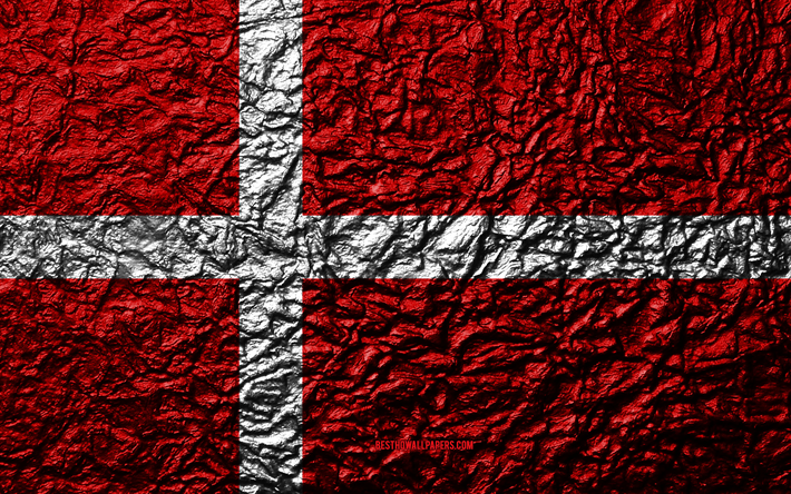 flagge von d&#228;nemark, 4k, stein, textur, wellen, d&#228;nische flagge, national, symbol, d&#228;nemark, europa -, stein-hintergrund