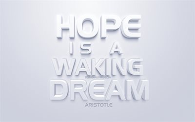 Hoppet &#228;r en vaken dr&#246;m, Aristoteles citat, vita 3d-konst, citat om hopp, vit bakgrund