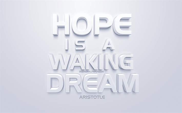 Hope is a waking dream, Aristotle quotes, white 3d art, quotes about hope, white background
