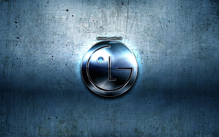 LG logotipo de metal, de metal de color azul de fondo, obras de arte, LG, marcas, LG 3D logotipo, creativa, el logo de LG