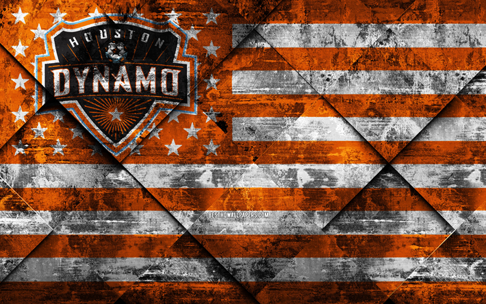 Houston Dynamo, 4k, American soccer club, grunge art, grunge texture, American flag, MLS, Houston, Texas, USA, Major League Soccer, USA flag, soccer, football
