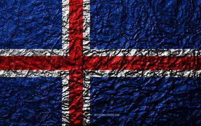 Drapeau de l&#39;Islande, 4k, texture de pierre, les vagues de la texture, de l&#39;Islandais drapeau, symbole national, l&#39;Islande, l&#39;Europe, la pierre d&#39;arri&#232;re-plan