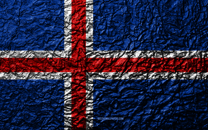 Flag of Iceland, 4k, stone texture, waves texture, Icelandic flag, national symbol, Iceland, Europe, stone background