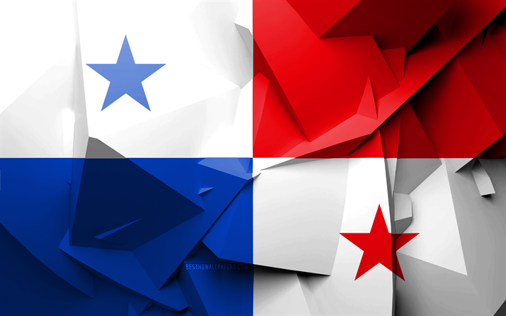 4k, Panaman lipun alla, geometrinen taide, Pohjois-Amerikan maissa, luova, Panama, Pohjois-Amerikassa, Panama 3D flag, kansalliset symbolit