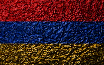 Flag of Armenia, 4k, stone texture, waves texture, Armenia flag, national symbol, Armenia, Europe, stone background