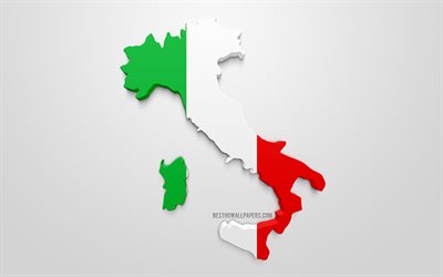 3d علم إيطاليا, صورة ظلية خريطة إيطاليا, الفن 3d, العلم الإيطالي, أوروبا, إيطاليا, الجغرافيا, إيطاليا 3d خيال