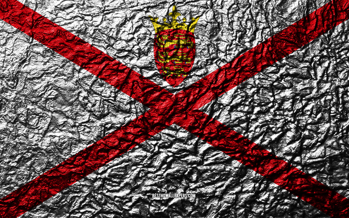 Bandiera di Jersey, 4k, pietra, texture, onde texture, Maglia, bandiera, nazionale, simbolo, Jersey, Europa, pietra di sfondo