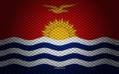 Flag of Kiribati, 4k, creative art, metal mesh texture, Kiribati flag, national symbol, Kiribati, Oceania, flags of Oceania countries