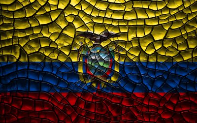 Flag of Ecuador, 4k, cracked soil, South America, Ecuadorian flag, 3D art, Ecuador, South American countries, national symbols, Ecuador 3D flag
