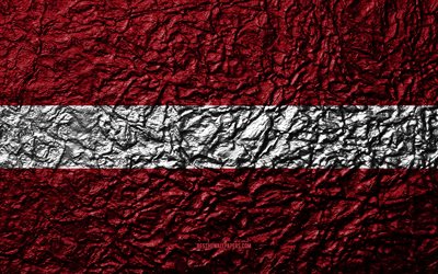 Flag of Latvia, 4k, stone texture, waves texture, Latvian flag, national symbol, Latvia, Europe, stone background