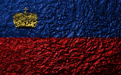 Bandeira do Liechtenstein, 4k, textura de pedra, ondas de textura, bandeira, s&#237;mbolo nacional, Liechtenstein, Europa, pedra de fundo