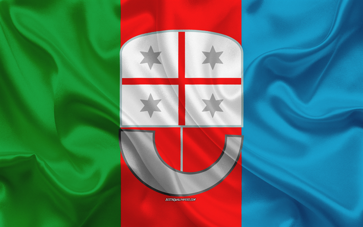旗のLiguria, 4k, シルクの質感, Liguria, 絹の旗を, 地域のイタリア, イタリア地域フラグ, Liguriaフラグ, イタリア, 行政区
