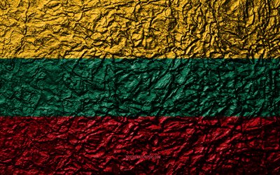Flag of Lithuania, 4k, stone texture, waves texture, Lithuania flag, national symbol, Lithuania, Europe, stone background