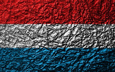 Bandeira de Luxemburgo, 4k, textura de pedra, ondas de textura, Luxemburgo bandeira, s&#237;mbolo nacional, Luxemburgo, Europa, pedra de fundo