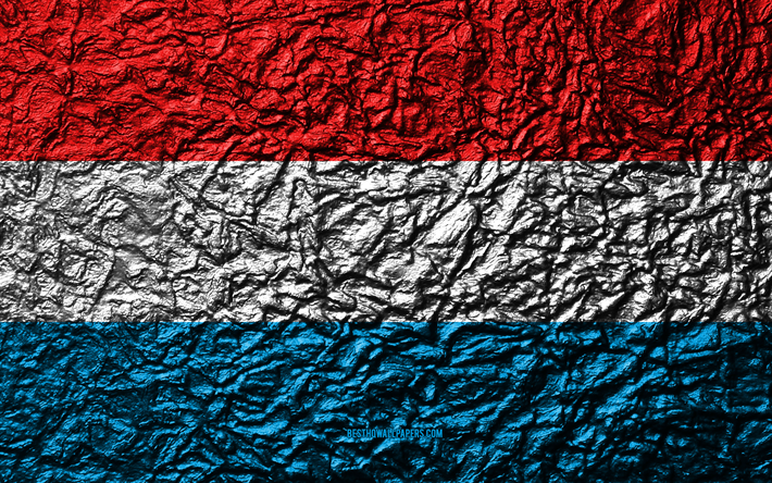 Flag of Luxembourg, 4k, stone texture, waves texture, Luxembourg flag, national symbol, Luxembourg, Europe, stone background