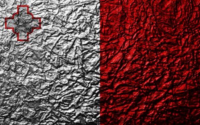 Bandeira de Malta, 4k, textura de pedra, ondas de textura, Malta bandeira, s&#237;mbolo nacional, Malta, Europa, pedra de fundo