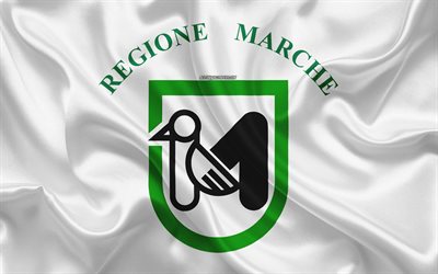 Flag of Marche, 4k, silk texture, Marche, silk flag, Regions of Italy, Italian area flag, Marche flag, Italy, administrative area