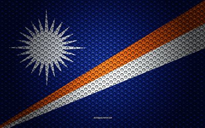 Flag of Marshall Islands, 4k, creative art, metal mesh texture, Marshall Islands flag, national symbol, Marshall Islands, Oceania, flags of Oceania countries