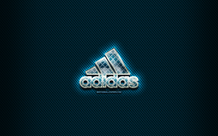 Adidas lasi logo, sininen tausta, kuvitus, Adidas, merkkej&#228;, Adidas rombista logo, luova, Adidas-logo