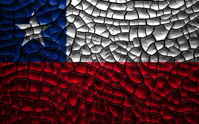 La bandera de Chile, 4k, agrietado suelo, Am&#233;rica del Sur, la bandera de Chile, arte 3D, Chile, pa&#237;ses de Am&#233;rica del Sur, los s&#237;mbolos nacionales, Chile 3D de la bandera