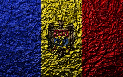Flag of Moldova, 4k, stone texture, waves texture, Moldovan flag, national symbol, Moldova, Europe, stone background