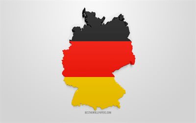 3d, bandiera della Germania, silhouette della Germania, arte, bandiera tedesca, l&#39;Europa, la Germania, la geografia, la Germania silhouette 3d