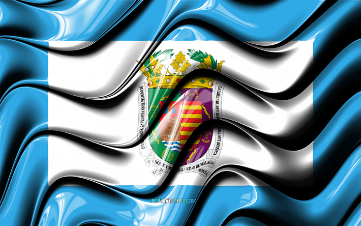 Malaga bayrağı, 4k, İspanya İllere, il&#231;elere, Malaga Bayrağı, 3D sanat, Malaga, İspanyol iller, Malaga 3D bayrak, İspanya, Avrupa