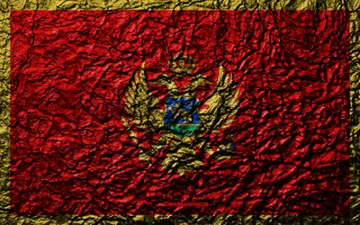 Flag of Montenegro, 4k, stone texture, waves texture, Montenegro flag, national symbol, Montenegro, Europe, stone background