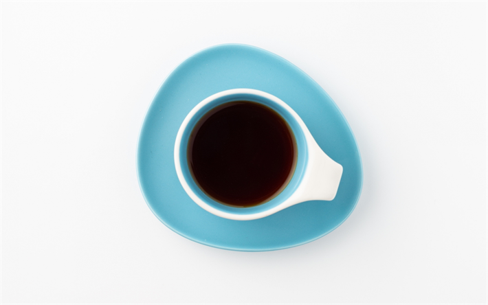 コーヒーカップ, 4k, 最小限の, 朝, 白背景, コーヒー
