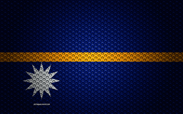 Okyanusya &#252;lkeleri Nauru bayrağı, 4k, yaratıcı sanat, metal mesh dokusu, Nauru bayrak, ulusal sembol, Nauru, Oceania, bayraklar