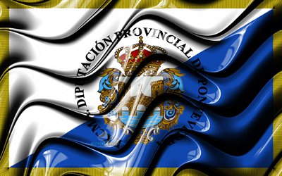 Pontevedra flag, 4k, Provinces of Spain, administrative districts, Flag of Pontevedra, 3D art, Pontevedra, spanish provinces, Pontevedra 3D flag, Spain, Europe