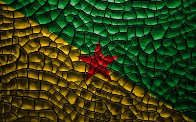 Flag of French Guiana, 4k, cracked soil, South America, French Guiana flag, 3D art, French Guiana, South American countries, national symbols, French Guiana 3D flag