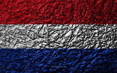 Flag of Netherlands, 4k, stone texture, waves texture, Netherlands flag, national symbol, Netherlands, Europe, stone background